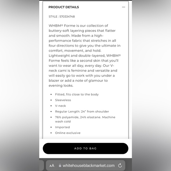 NWT WHBM FORME V-Neck Cami - Picture 6 of 9